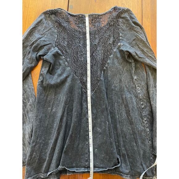 Basil Heart Lola Womens Medium Blouse 100% Cotton Gray Lace Design Long Sleeve - Picture 9 of 9